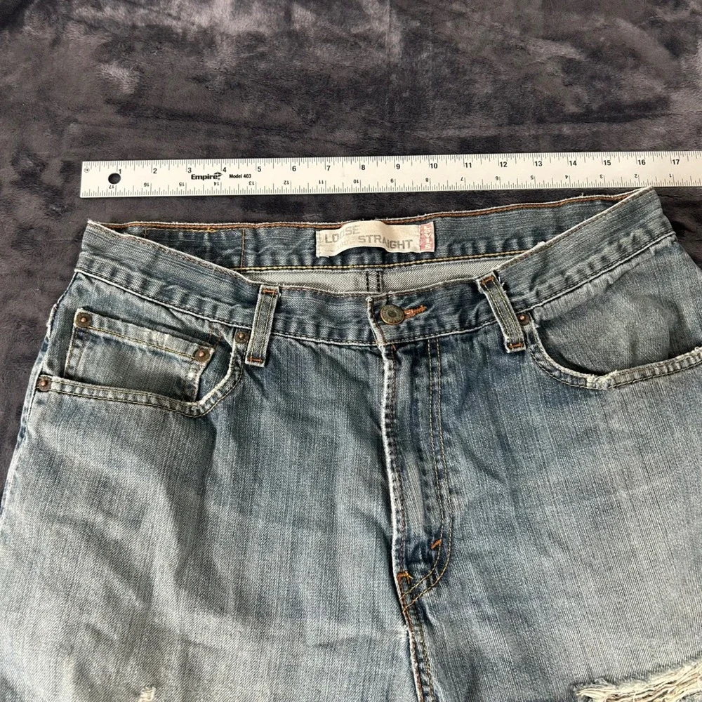 Levi's 569 Loose Straight Jeans Mens 32x34 Blue Distressed Ripped Denim